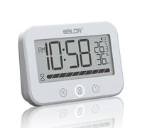 ALEENFOON Reloj de baño digital, IP54 impermeable reloj de ducha con temperatura y humedad, temporizador de cuenta regresiva de 99 minutos con alarma, temporizador con 2 ganchos adhesivos y 2 ventosas