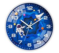 ALEENFOON Reloj de Pared Infantil de 30 cm para niños, silencioso, sin Grietas, Cuarzo, Reloj Decorativo, Viaje de Astronauta, para niños, Reloj de Pared Redondo para Dormitorio, Sala de Estar, Aula