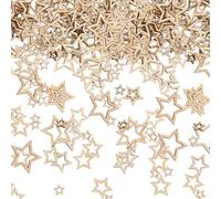ALEGRE 300 estrellas de madera, confeti de madera, para manualidades, decoración de mesa de cumpleaños, 3 tamaños, decoración de Navidad, para cumpleaños, bodas