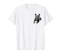 Alegre Bulldog francés Negro en el Pecho Camiseta, Hombre, Blanco, 6XL