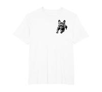 Alegre Bulldog francés Negro en el Pecho Camiseta, Hombre Tallas Grandes, Blanco, 2X Alto