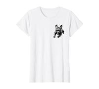 Alegre Bulldog francés Negro en el Pecho Camiseta, Mujer, Blanco, XXL