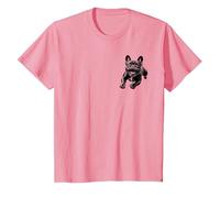 Alegre Bulldog francés Negro en el Pecho Camiseta, Niños, Rosado, 12 años