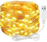 ALEGRE Cadena de luces LED con USB, 20 m, 200 LED, alambre de cobre, con enchufe, impermeable, blanco cálido, para interior y exterior, cadena de luces para bricolaje, boda, decoración, Navidad