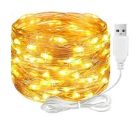 ALEGRE Cadena de luces LED con USB, 5M 50 LED cable de cobre con enchufe, impermeable cadena de luz blanca cálida para interior y exterior, cuerdas de luz LED para decoración de boda de bricolaje