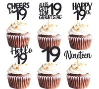 ALEGRE Cupcake Topper 19 Geburtstag Junge, 24 Stück Muffin Deko 19 Geburtstag Mädchen Schwarz Glitzer Cupcake Deko 19th Geburtstagdeko, Happy 19th Tortendeko 14 Geburtstagdeko, 2006 Kuchen Deko 19