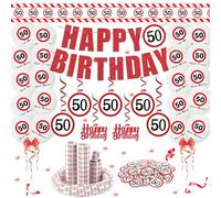 ALEGRE Deko 50 Geburtstag Mann Frau,Verkehrsschild 50 Geburtstag Deko Set mit Absperrband 50. Geburtstag Deko,Luftballons, Luftschlangen, Konfetti, Spiralen, Girlande,Geburtstagsdeko 50 Männer Frauen