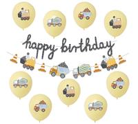 ALEGRE Excavadora decorativa de cumpleaños infantil, globos de excavadora, cumpleaños, obras de construcción, decoración de cumpleaños para niñas y niños, guirnalda de feliz cumpleaños, guirnalda de