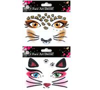 ALEGRE Leopard Gesichtsstattoo Karneval,2 Blätter Katzen Tattoo Gesichts,Leopard Face Art Sticker,Leoparden Schminke,Gesichtsstattoo Katze Glitzer Leoparden Tattoo Gesichts,für Motto Party,Fasching