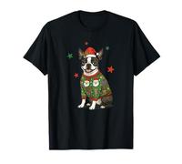 Alegre Navidad Boston Terrier con Detalles de Papá Noel Camiseta
