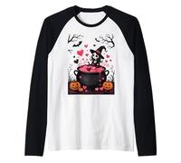 Alegre pequeña Bruja y un caldero burbujeante de Amor Camiseta Manga Raglan