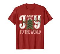 Alegría al Mundo Árbol de Navidad Gingham Farmhouse Holiday Camiseta