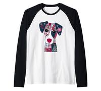 Alegría navideña Festiva de un Cachorro de Retazos Camiseta Manga Raglan