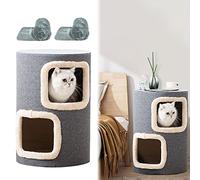 ALEjon Casa para Gatos de Interior con Dos Mantas, Cama Redonda Gris para Mascotas para el hogar, Dormitorio, Sala de Estar, Utilizada como mesita de Noche/Mesa Auxiliar/Taburete para pies