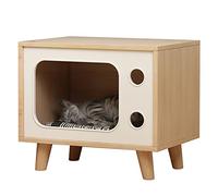 ALEjon Mesa Auxiliar para Cama para Gatos/Mascotas con Patas de Madera, Cama Rectangular para Gatitos, Forma de TV, Uso como casa para Mascotas pequeñas/Jaula para Mascotas/mesita de Noche, fácil