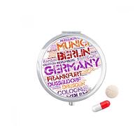 Alemania Ciudad nombre estilo de mapa Travel bolsillo píldora caso medicina dispensador espejo regalo caja de almacenamiento