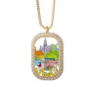 Alemania Munchen - Collar con colgante de arquitectura de diamantes de cristal dorado