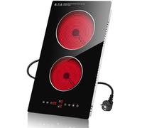 Alemania - Placa eléctrica vitrocerámica, 2 chimeneas, 3000 W, 30 cm, empotrable y posable, placa Domino con temporizador, pausa, mantenimiento caliente y seguridad infantil