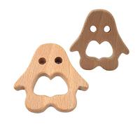 Alenybeby 2 piezas de madera orgánica pingüino mordedor pura forma de animal natural madera de haya hecho a mano patrón de agarre DIY Chupete cadena colgante