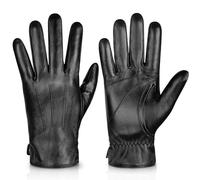 Alepo Guantes de invierno para hombres, guantes de piel de oveja genuina para hombre, mensajes de texto con pantalla táctil, forro de cachemira, conducción y ciclismo al aire libre (negro-XL)