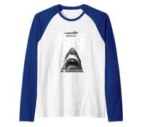 Alerta de tiburón Cerrado en la Playa de Jaws 2025 Camiseta Manga Raglan
