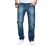 ALESSANDRO SALVARINI Pantalones vaqueros para hombre Comfort Fit de pierna recta, denim básicos, azul, 38W / 34L