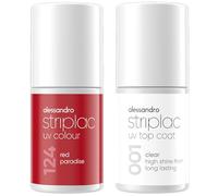 alessandro Striplac - Esmalte de uñas UV Red Paradise & Top Coat Clear Bundle - 2 x 6,5 ml - Opaco y resistente a los arañazos hasta 15 días - Fácil aplicación - Tecnología de extracción suave