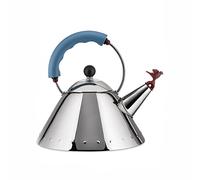 Alessi 9093 - Hervidor con Silbato de Pájaro, Acero Inox, Azul Claro | Hervidor con silbato, diseñado por Michael Graves, con fondo magnético apto también para placas de inducción