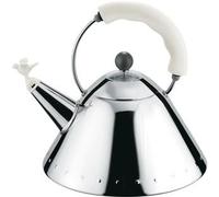 Alessi | 9093 W Hervidor de Design con Asa y Silbato en Forma de Pájaro, Acero Inoxidable, Blanco