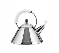 Alessi | 9093 W Hervidor de Design con Asa y Silbato en Forma de Pájaro, Acero Inoxidable, Blanco