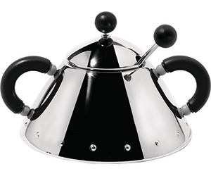 Alessi 9097 B - Azucarero con cuchara de acero inoxidable y asas de color negro