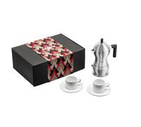 Alessi, Coffee MDL02BSET - Conjunto compuesto por cafetera Pulcina, 2 tazas con platillo, en fundición de aluminio, PA y porcelana, multicolor
