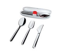 Alessi Food à Porter SA04S3 G , Juego de Cubiertos de Viaje en Acero Inoxidable 18/10 con Estuche de Resina Termoplástica, Gris