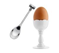 ALESSI Huevera y Cuchara de Vestido, Black Parent, Blanco