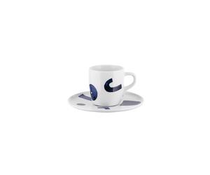 Alessi Itsumo - Yunoki Ware NF08/76S - Set de Una Tacita de Café de Diseño, con Platito, Estética Minimalista, en Porcelana Blanca con Decoración de Samiro Yunoki, Diámetro 12.5 cm