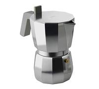Alessi Moka Cafetera para Café Exprés, Plata | Cafetera italiana, diseñada por David Chipperfield, con asa ergonómica, apta para su uso en cocinas de gas