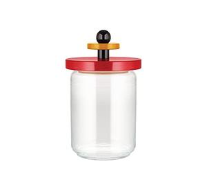 Alessi Mr. Sottsass, Suppose ES16/100 - Diseño Tarro Hermético de Cristal con Tapa de Madera de Haya, Rojo, Negro y Amarillo
