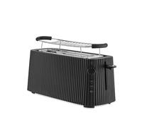 Alessi Plissé MDL15 B - Tostador de Doble Compartimento Largo, en Resina Termoplástica, Rejilla para Bollos en Acero Inoxidable 18/10 y Resina Termoplástica, Enchufe Europeo, 1700 W, Negro