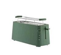 Alessi Plissé MDL15 GR - Tostador de Doble Compartimento Largo, en Resina Termoplástica, Rejilla para Bollos en Acero Inoxidable 18/10 y Resina Termoplástica, Enchufe Europeo, 1700 W, Verde