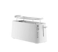 Alessi Plissé MDL15 W - Tostador de Doble Compartimento Largo, en Resina Termoplástica, Rejilla para Bollos en Acero Inoxidable 18/10 y Resina Termoplástica, Enchufe Europeo, 1700 W, Blanco