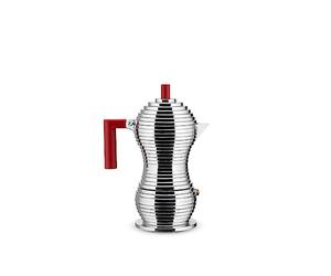 Alessi Pulcina MDL02/03RFM - Cafetera para Café Exprés de Diseño en Aluminio Fundido y PA con Fondo en Acero Magnético, 3 Tazas, Rojo