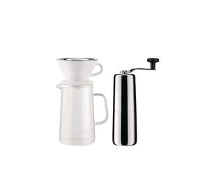 Alessi Slow coffee KT01SET - Set de Slow Coffee de Design, Compuesto por Molinillo de Café, Jarra, Portafiltro y Filtro de Malla, en Acero Inoxidable 18/10