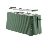 Alessi Plissé MDL15 GR - Tostador de Doble Compartimento Largo, en Resina Termoplástica, Rejilla para Bollos en Acero Inoxidable 18/10 y Resina Termoplástica, Enchufe Europeo, 1700 W, Verde