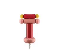 Alessi un Brindisi Disegnato ad Arte ES17 2 - Sacacorchos de Diseño en Madera de Haya, Roja, Amarilla y Rosa