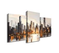 Alessio Cacciatore Cuadro Tríptico de Pared Xxl Abstracto - Decoración de Pared para Oficina - Cuadro Moderno Chicago - Impresión sobre Lienzo Ciudad - Skyline Chicago - Arte Urbano (60 x 40 cm +2 x
