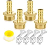 Alethron Boquilla de manguera de 1/2 pulgadas, 4 unidades G1/2" Ag x 10 mm, conector de manguera de latón de 1/2 pulgadas, conector con 4 abrazaderas para manguera de 10 mm de diámetro interior