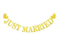 Alethron Just Married Guirnalda decorativa para boda, color dorado, vintage, guirnalda de boda, guirnalda de boda para coche, compromiso, ceremonia de boda, despedida de soltera, recepción de boda