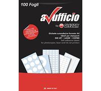 Alevar 2400 etiquetas adhesivas redondas, formato diámetro 40 mm, 24 etiquetas blancas por hoja, paquete de 100 hojas A4
