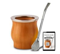 Alevem Calabaza Mate Argentino Kit Madera Estilo Camionero + Bombilla Mate Argentino | Vaso Mate Algarrobo con Virola de Acero Inoxidable para Tomar Yerba Mate