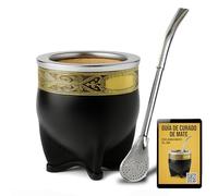 Alevem Kit Mate Imperial Premium + Bombilla Mate Pico de Loro | Vaso Calabaza Artesano y Bombilla de Acero Inoxidable Ideal para Regalar o Tomar diariamente | Incluye Guía de Curado